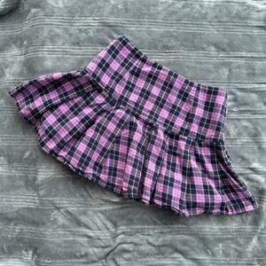 Dolls Kill Sugar Thrillz Pink Navy Plaid Pleated Mini Skirt 100% Cotton Small
